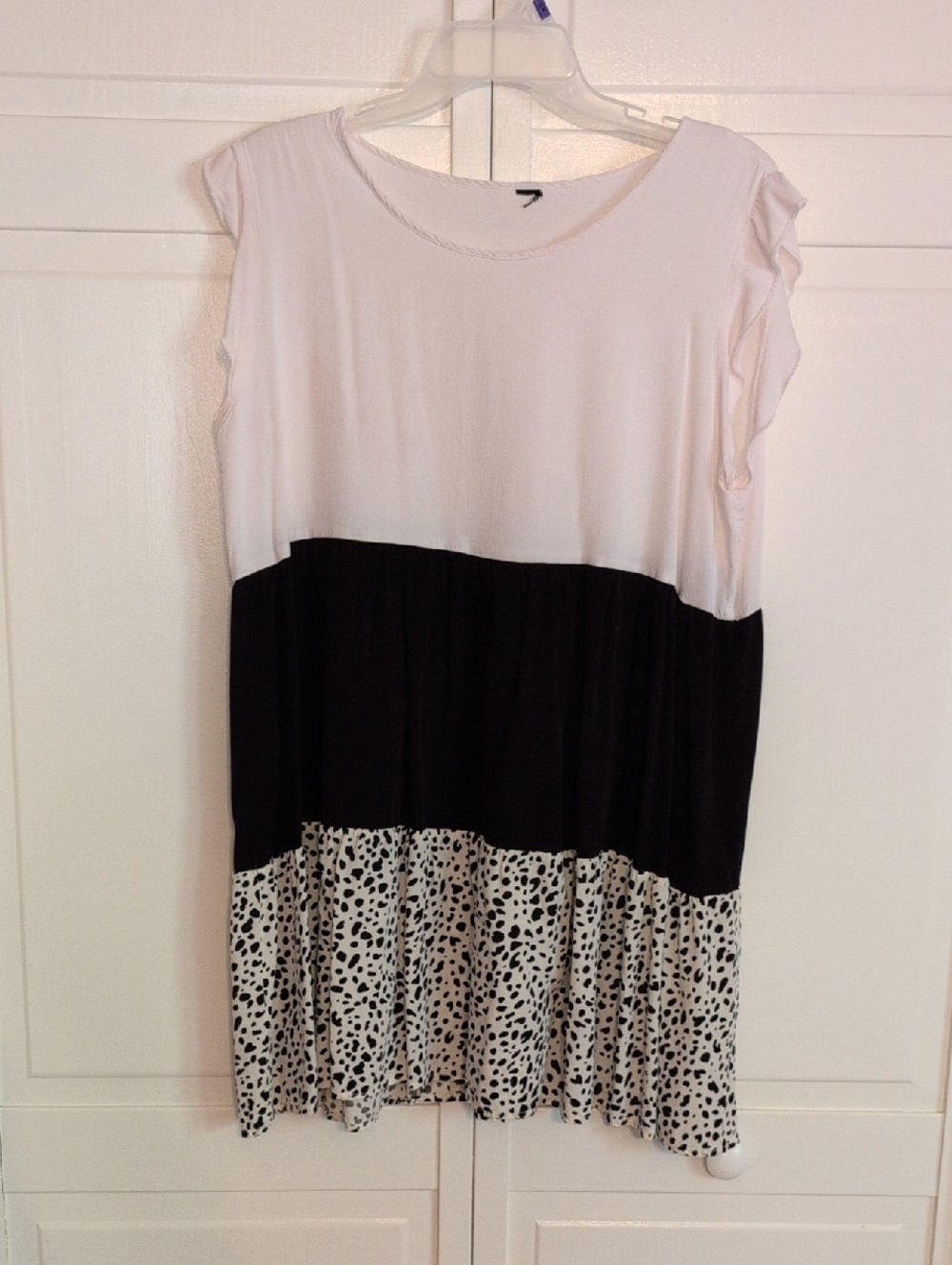 Colorblock Dalmatian Print Swing Dress - White, Black, Cream Size 12